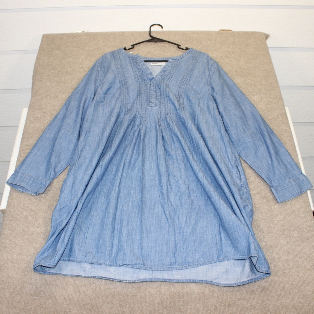 Sonoma Goods For Life Blue Chambray Pintuck V-Neck Shift Dress Plus Size 1X